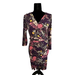 INC International Concepts Purple Floral Dress, Medium, Pre-owned